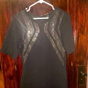 Large, Black Dress with Silver, Shimmery Studs Studs. Knee-Length tight, stretch